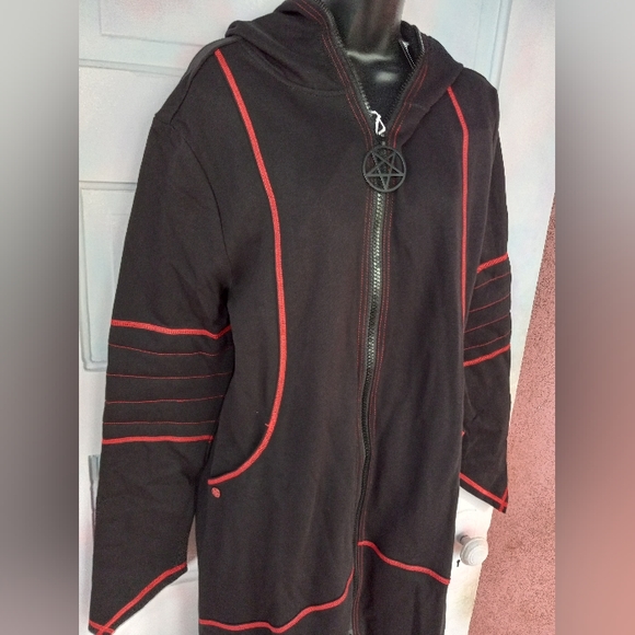 Killstar unisex occult robe hooded jacket duster w/red stitching goth- SOLD@host - Picture 7 of 13